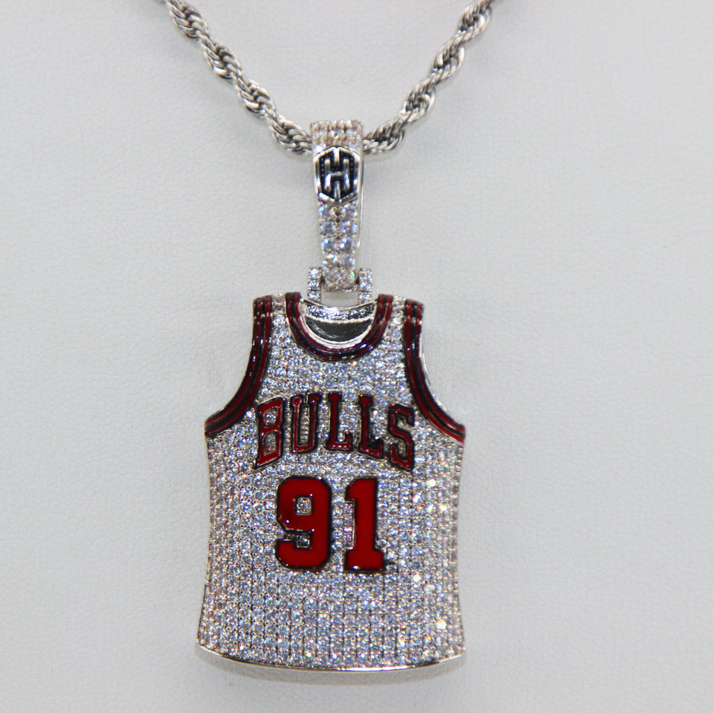 Chicago Bulls Dennis Rodman #91 Jersey Pendant Necklace – Premium Zircon Basketball Fan Gift