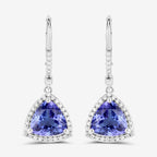 4.61 Carat Genuine Tanzanite and White Diamond 14K White Gold Earrings