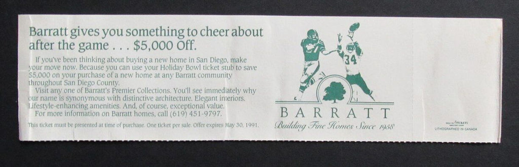 1989 Holiday Bowl College Football Game Full Ticket Penn State vs. BYU