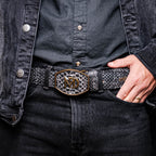 Arkansas // Python Leather Belt // Antique Newspaper