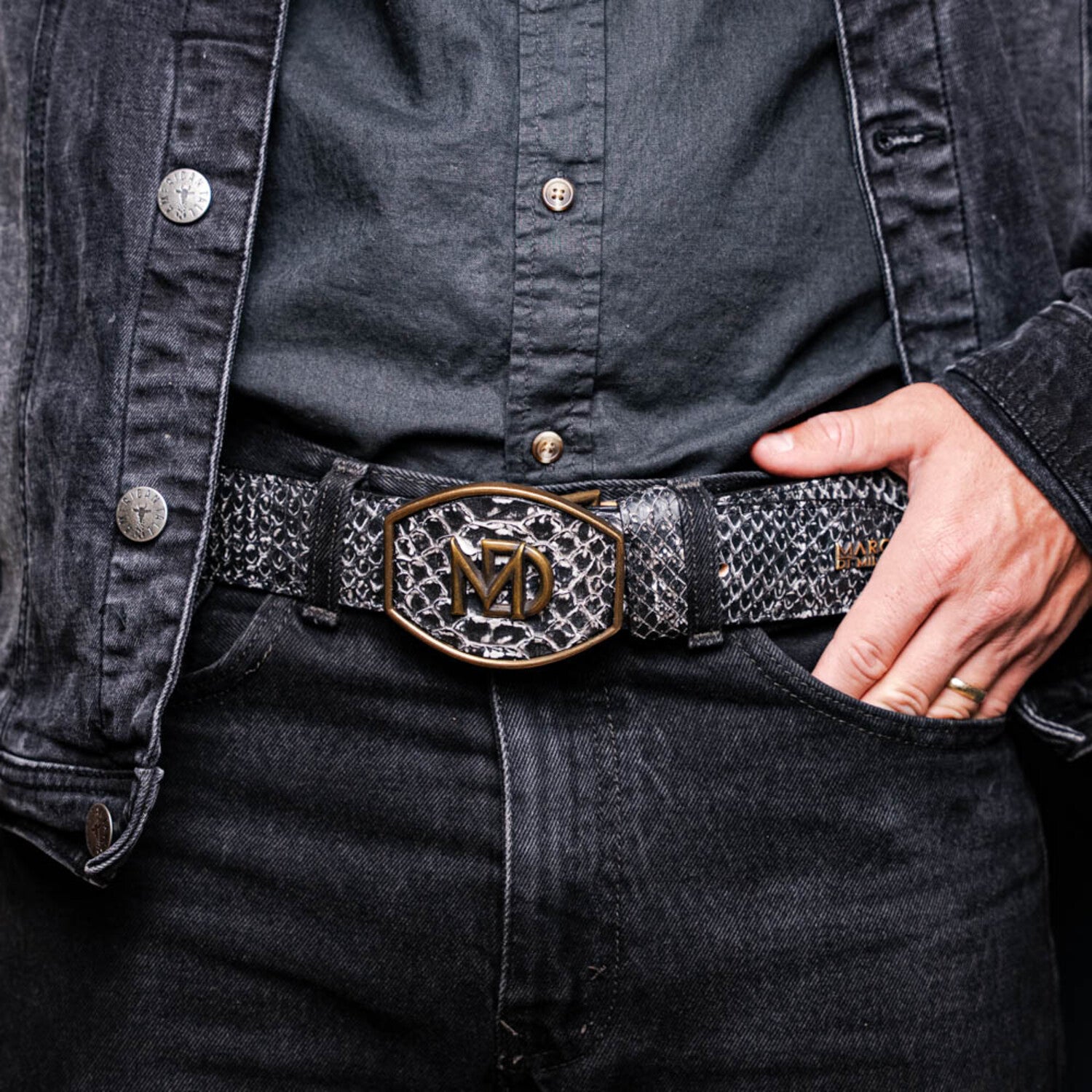 Arkansas // Python Leather Belt // Antique Newspaper
