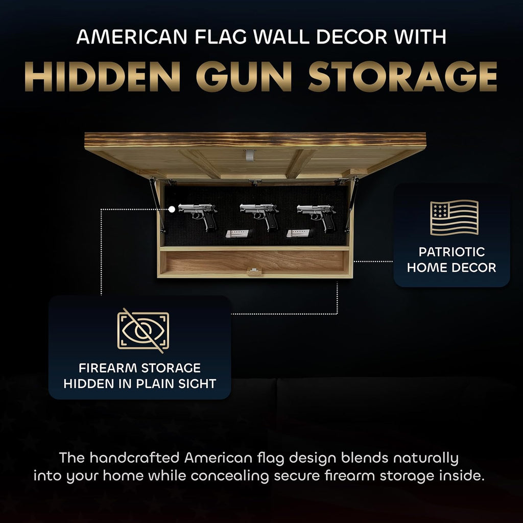 American Flag Challenge Coin Display with Hidden Gun Storage – Holds 100 Coins