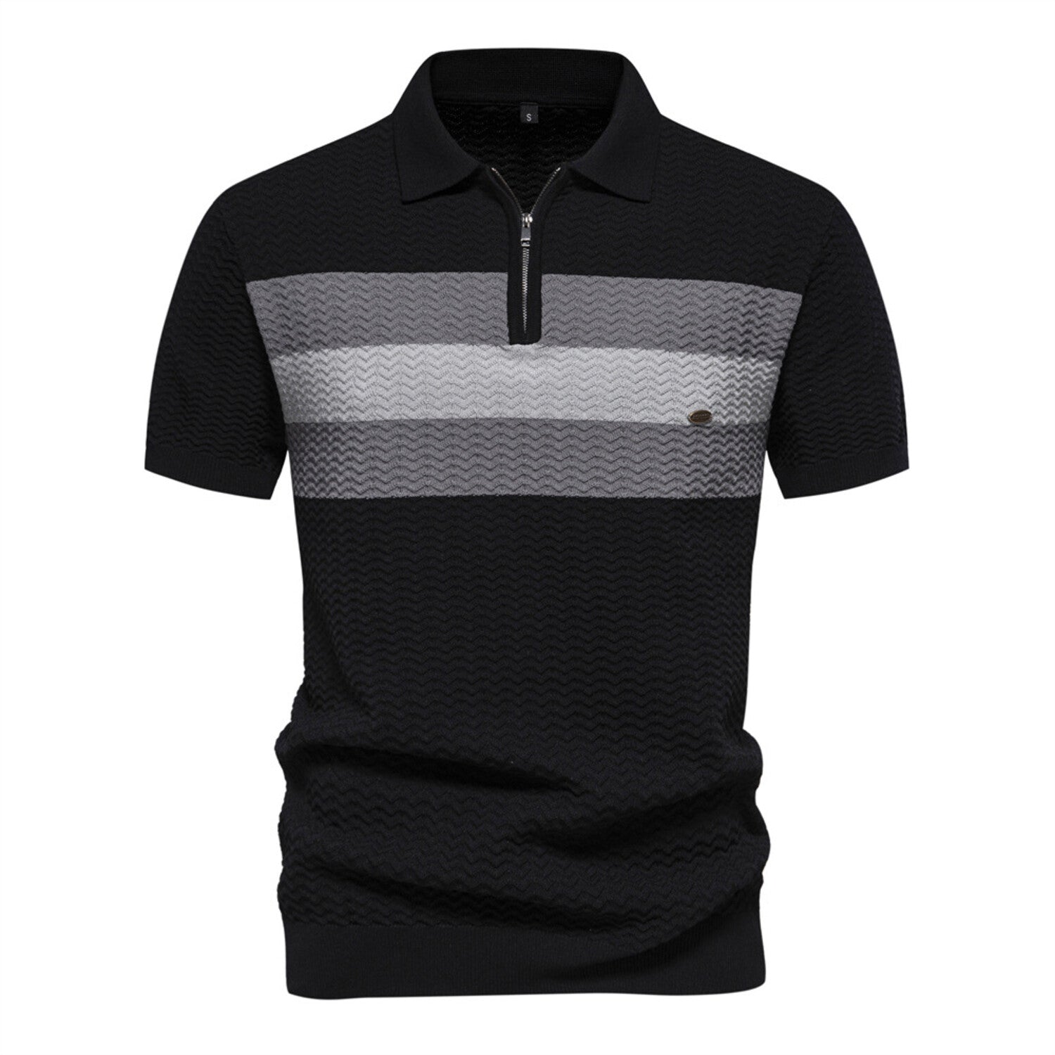 Textured Zippered Polo // Black