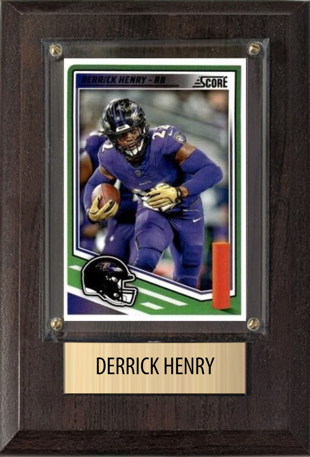Derrick Henry Baltimore Ravens Fan Gift Plaque 4x6 1 Card Prizm, Donruss, Score 2024 2025 2026