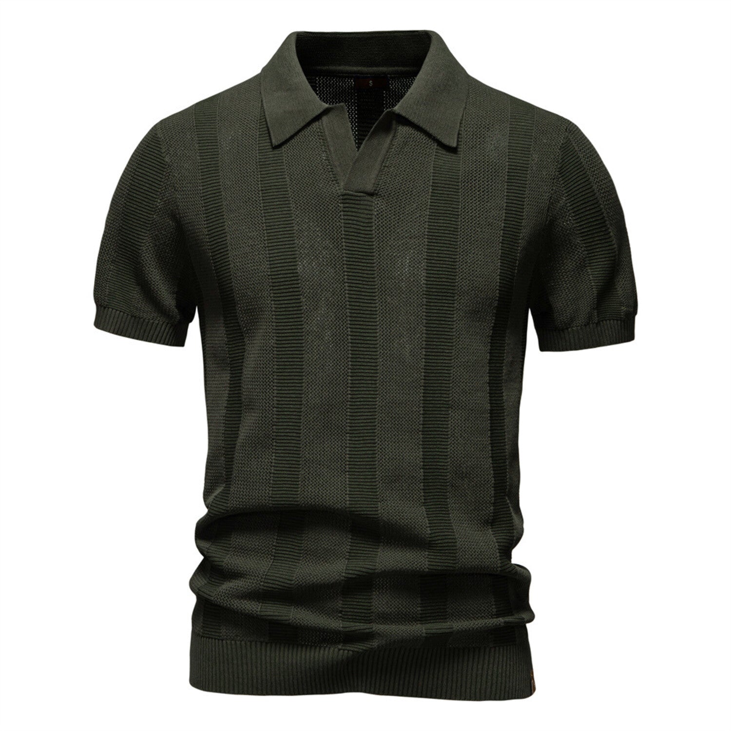 Vertical Striped Knit Polo Shirt // Army Green