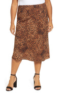 Plus Size Women's Bobeau Lyndon Satin Bias Skirt, Size 3X - Brown