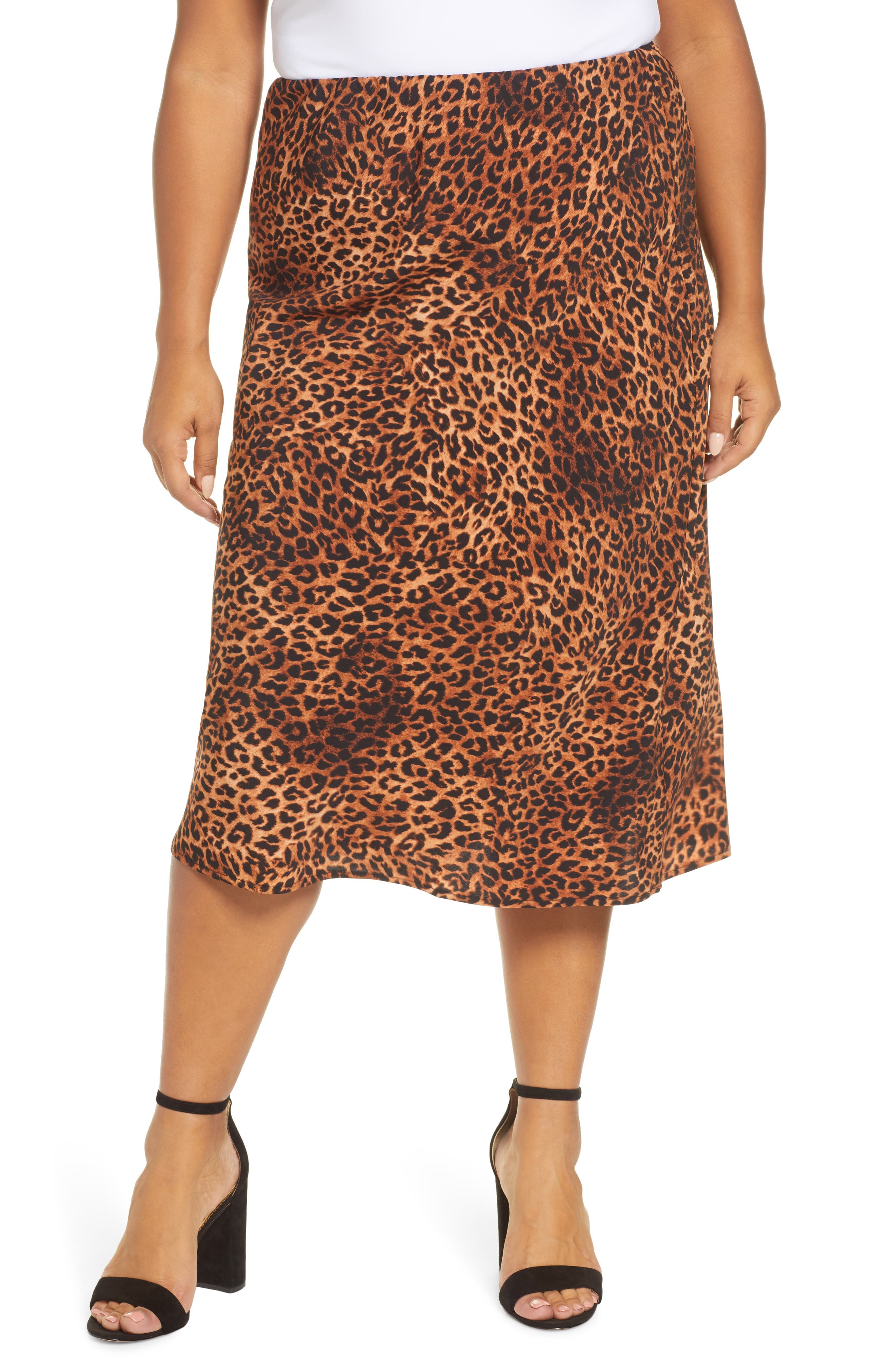 Plus Size Women's Bobeau Lyndon Satin Bias Skirt, Size 3X - Brown