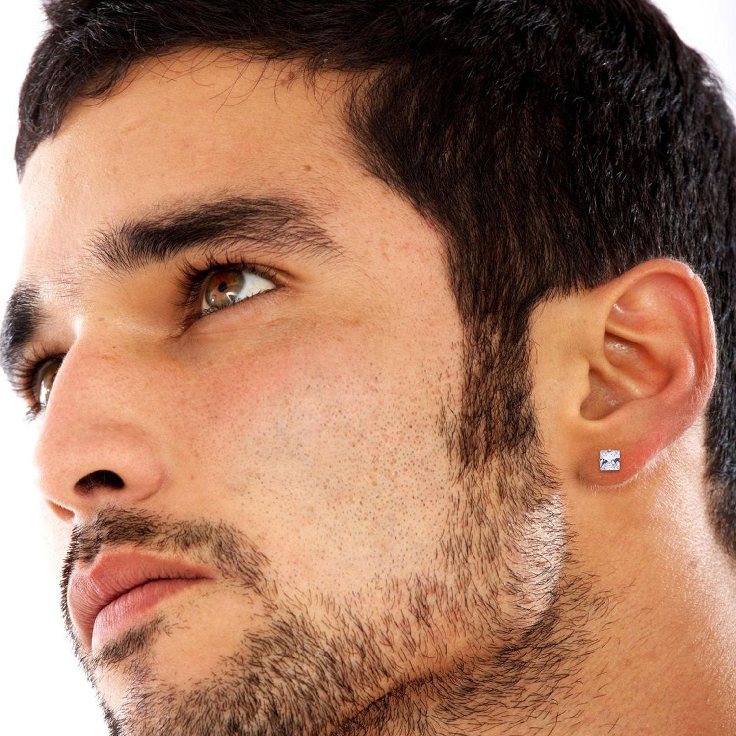 Cubic Zirconia Square Silver Stud Earrings Set Of 4 Stainless Steel Jewelry Men Women