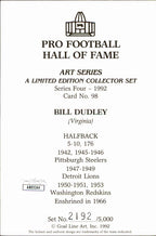 Bill Dudley HOF Redskins Signed/Inscr Goal Line Art GLAC Postcard JSA 167132