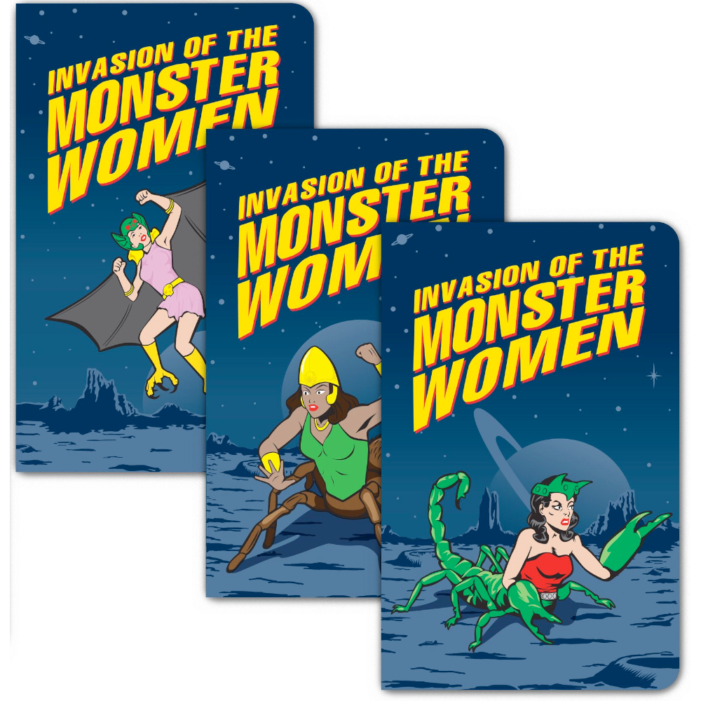 3PK Monster Women Notebook Journals Note Pad GIRL POWER! - Archie McPhee