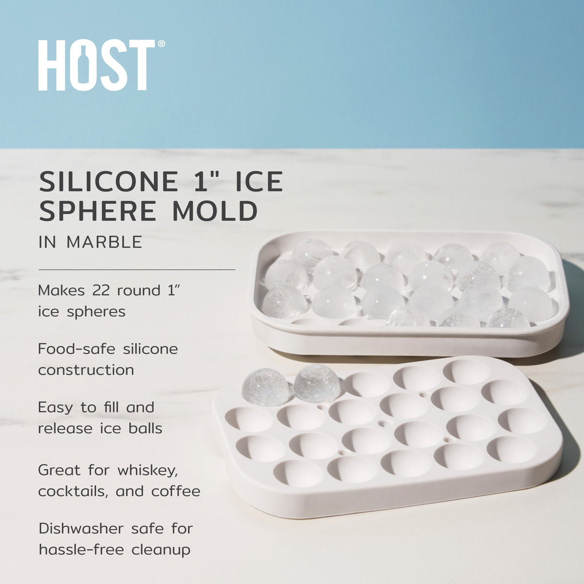 Silicone 1" Ice Sphere Mold in Marble