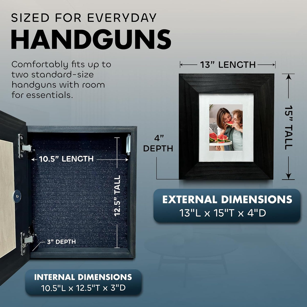 Handcrafted Wooden Black Picture Frame Hidden Firearm Storage For Home