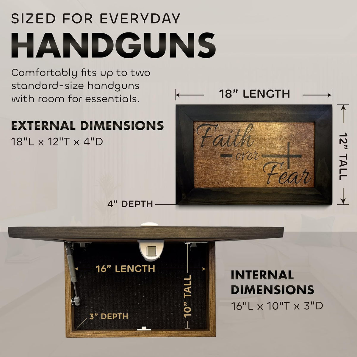 Hidden Gun Storage Safe Faith Over Fear Wall Decor Concealment Furniture
