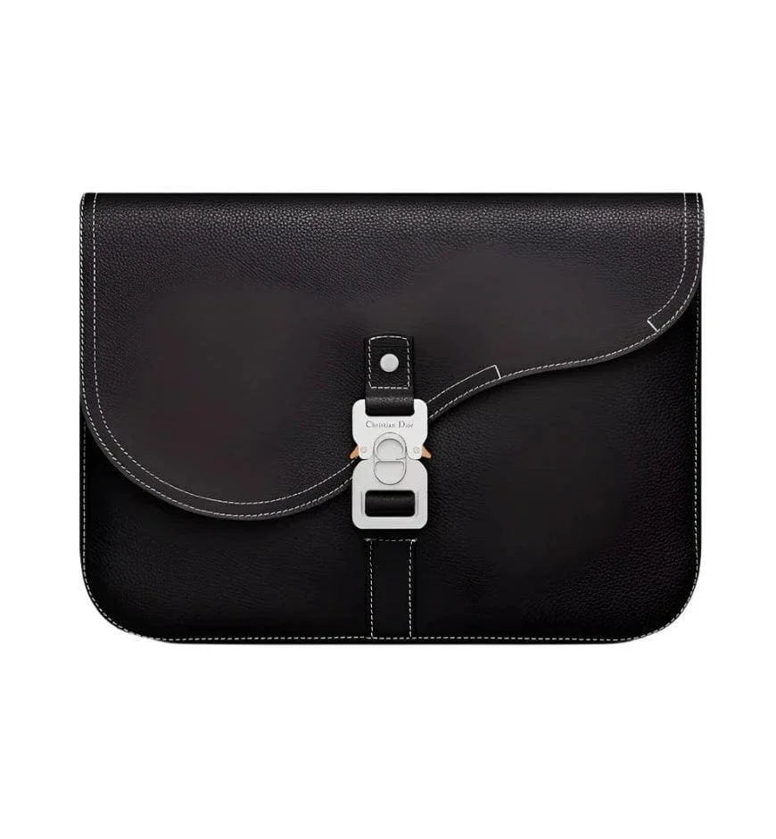 Dior Saddle A4 Pouch Black Grained Calfskin