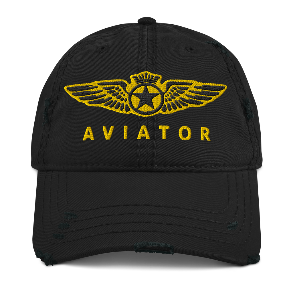 Aviator wings distressed dad hat — embroidered pilot cap, gift for pilots and aircrew