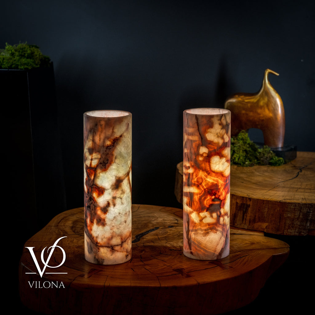 Divina Claire Onyx Table Lamp Pair #1