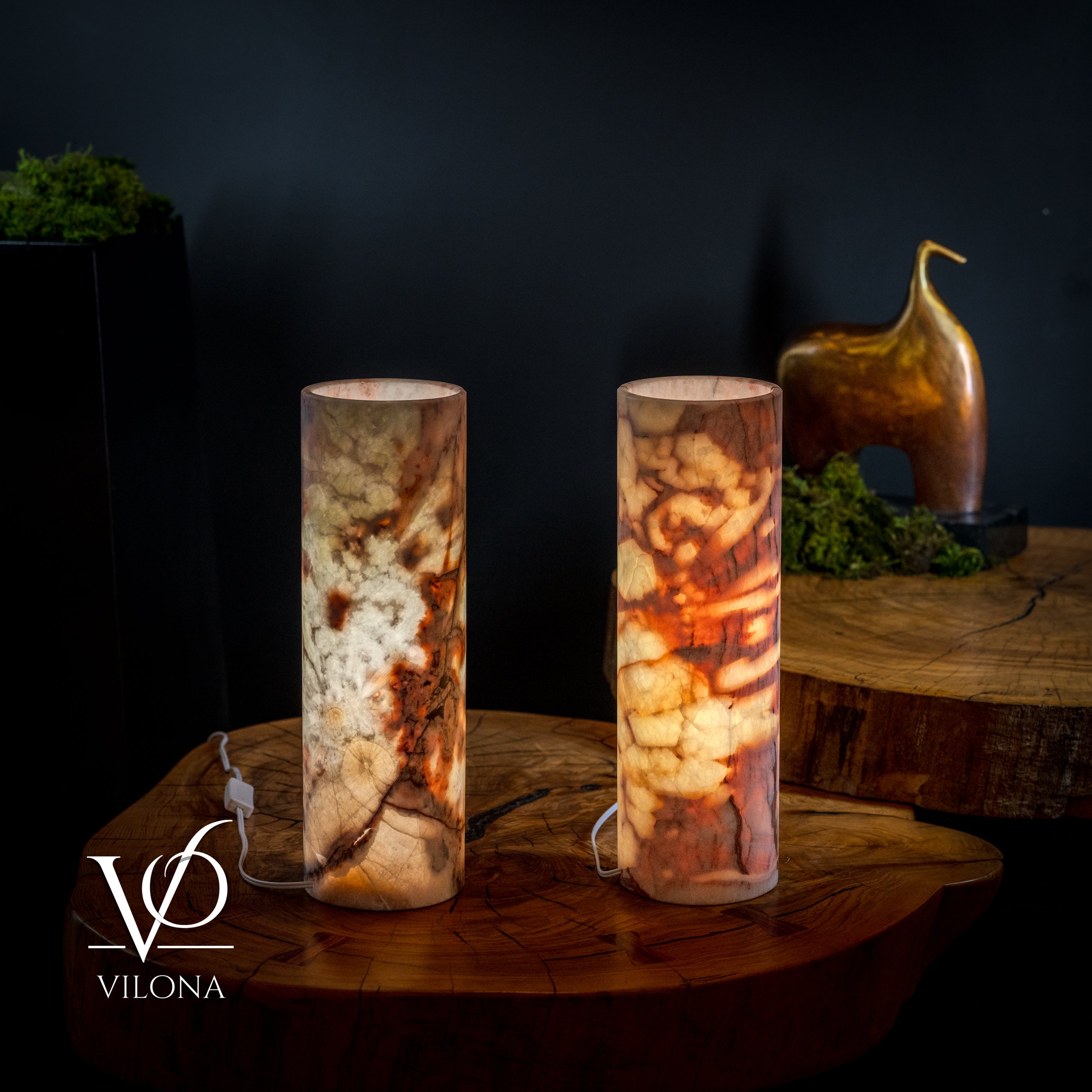 Divina Claire Onyx Table Lamp Pair #1