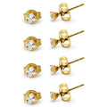Cubic Zirconia Square 14K Gold Plated Stud Earrings Set Of 4 Stainless Steel Jewelry Men Women