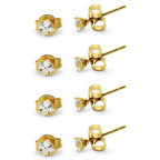 Cubic Zirconia Square 14K Gold Plated Stud Earrings Set Of 4 Stainless Steel Jewelry Men Women
