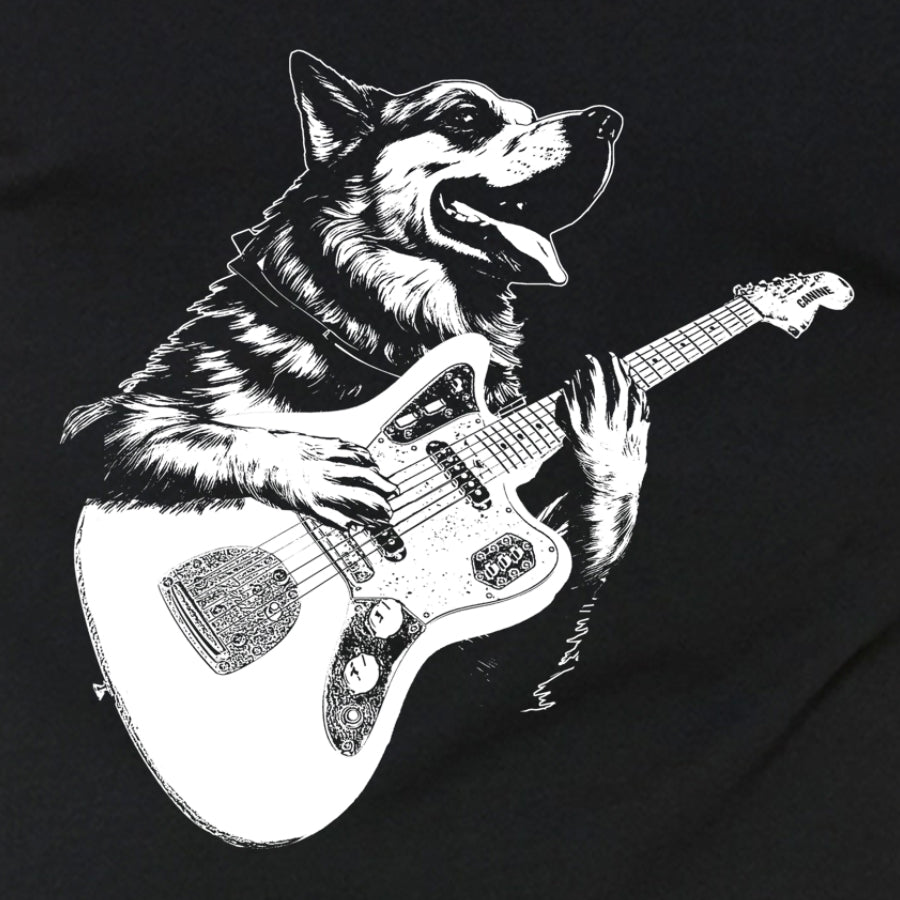 Dog Playing Guitar Men's Tshirt- Funny Canine Musician Apparel, Rock and Roll Clothing, Music Tee