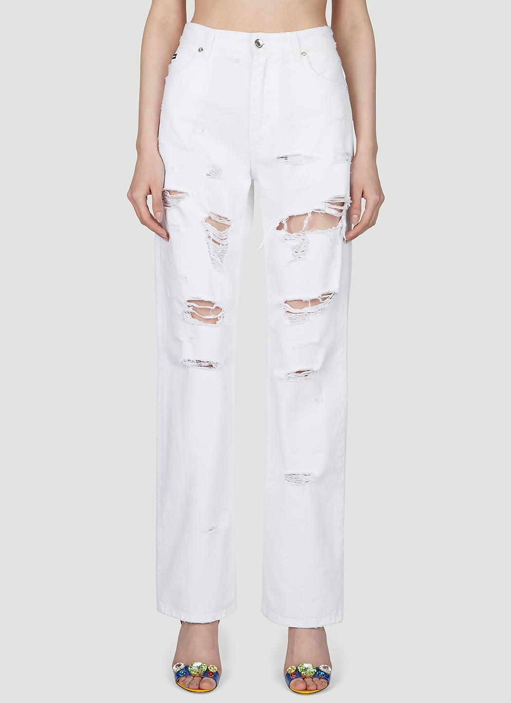 Dolce & Gabbana Women Logo Plaque Distressed Jeans