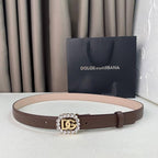 Dolce Gabbana Women Calfskin belt with bejeweled DG logo 'Beige'