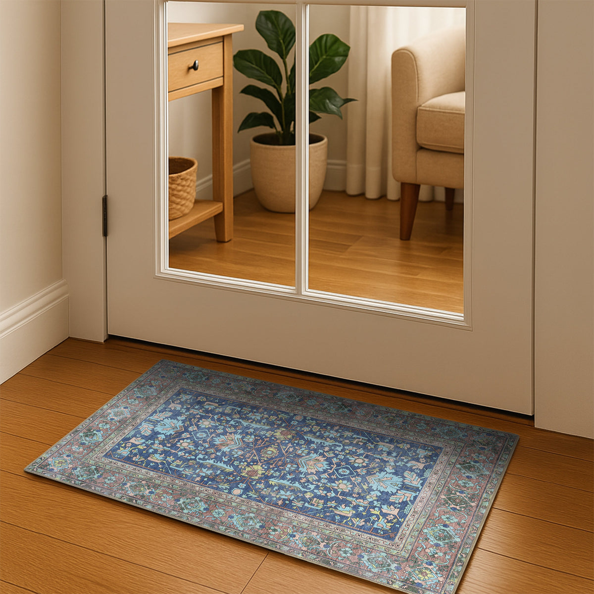 Navy Blue Boho Oushak Washable Rug
