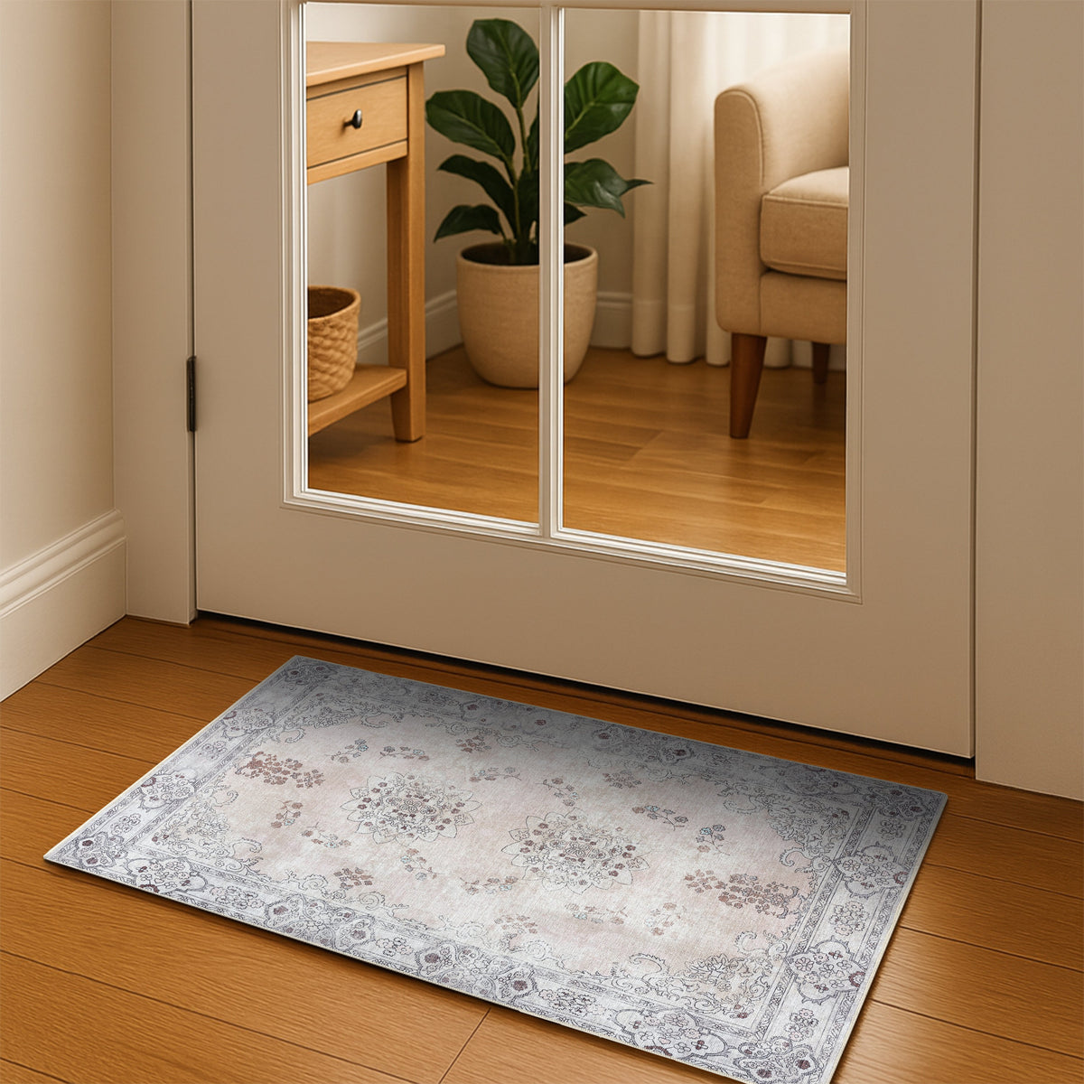 Lite Pink Oushak Area Washable Rug