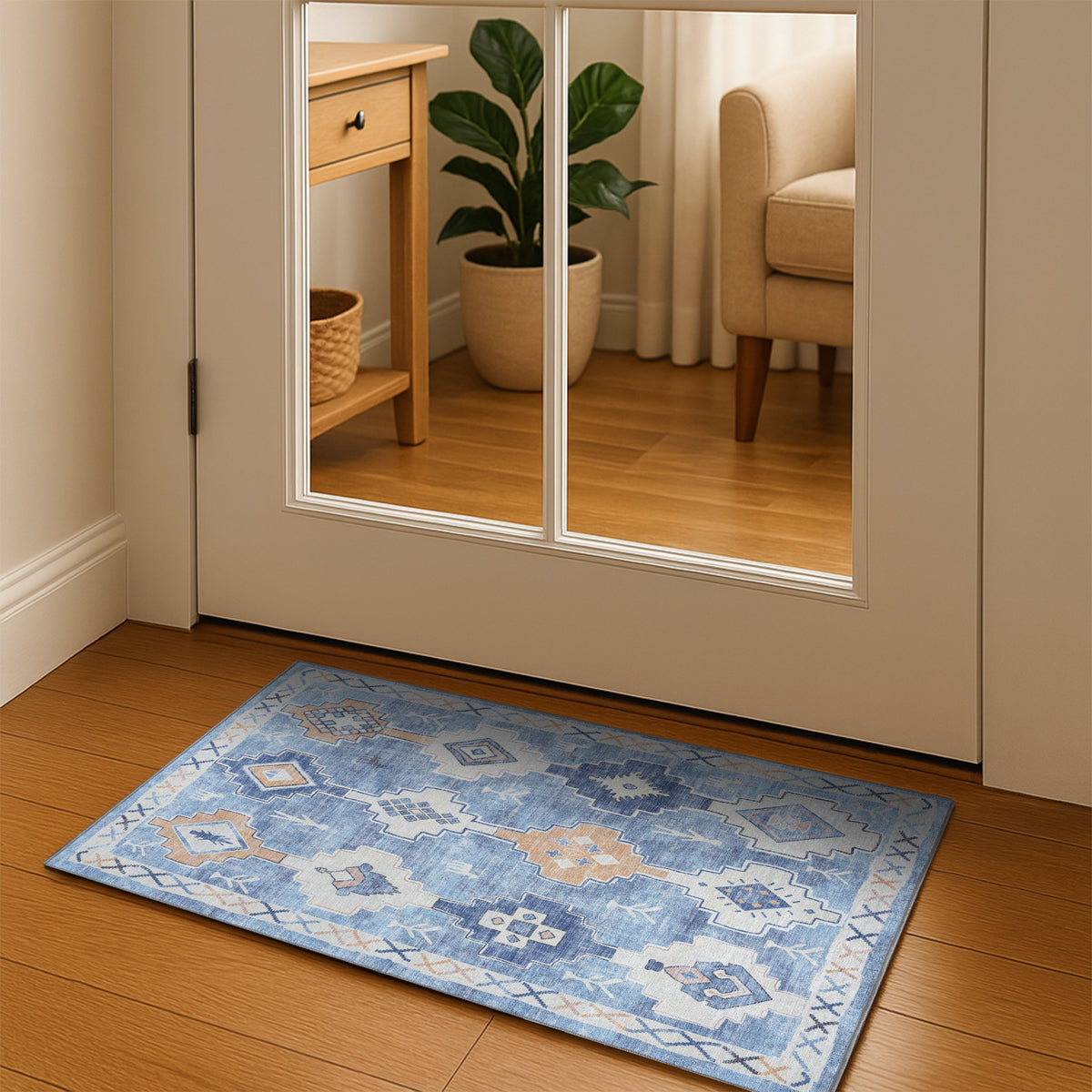 Blue Boho Oushak Washable Rug