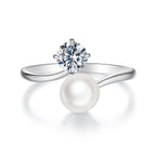 925 Sterling Silver Moissanite 0.5 Carat Freshwater Pearl Ring Size E for Women