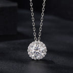 925 Sterling Silver Moissanite Necklace 40+5cm with Pavé Setting for Women