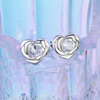 925 Sterling Silver Earrings with Pave Setting CZ and White Gold Plating