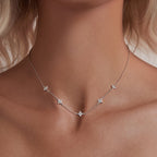 925 Sterling Silver Pave Setting CZ Necklace with White Gold Plating 400mm for Women