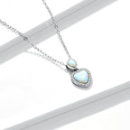 925 Sterling Silver Genuine Translucent Opal Necklace with CZ for Women