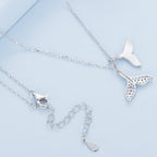 925 Sterling Silver Necklace with CZ & Enamel - 40+5cm Length, Fishtail Design for Women