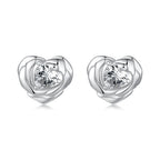 925 Sterling Silver Earrings with Pave Setting CZ and White Gold Plating