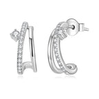 925 Sterling Silver Moissanite Earrings for Women - 1.4x0.5cm, Pavé Setting