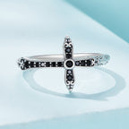 925 Sterling Silver Oxidized Ring with Pavé Setting CZ, Size 6.0 for Women