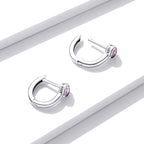 925 Sterling Silver Earrings with Pavé Setting CZ, Oxidized Silver, 1.2x0.5cm for Women