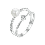 925 Sterling Silver & Moissanite Ring with Freshwater Pearl - Size 6 - Women's Jewelry