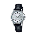 Casio Women's Silver Dial Black Leather Strap Watch - LTP-V004L-7AUDF