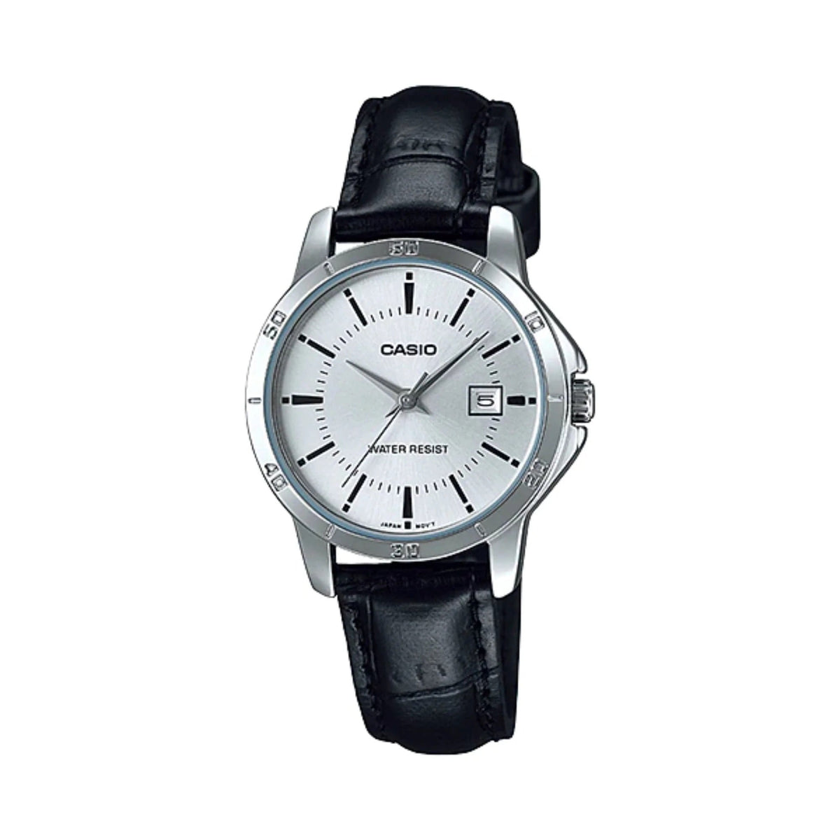 Casio Women's Silver Dial Black Leather Strap Watch - LTP-V004L-7AUDF