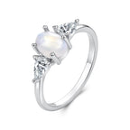 925 Sterling Silver White Gold Plated Natural Moonstone CZ Size 6 Ring for Women