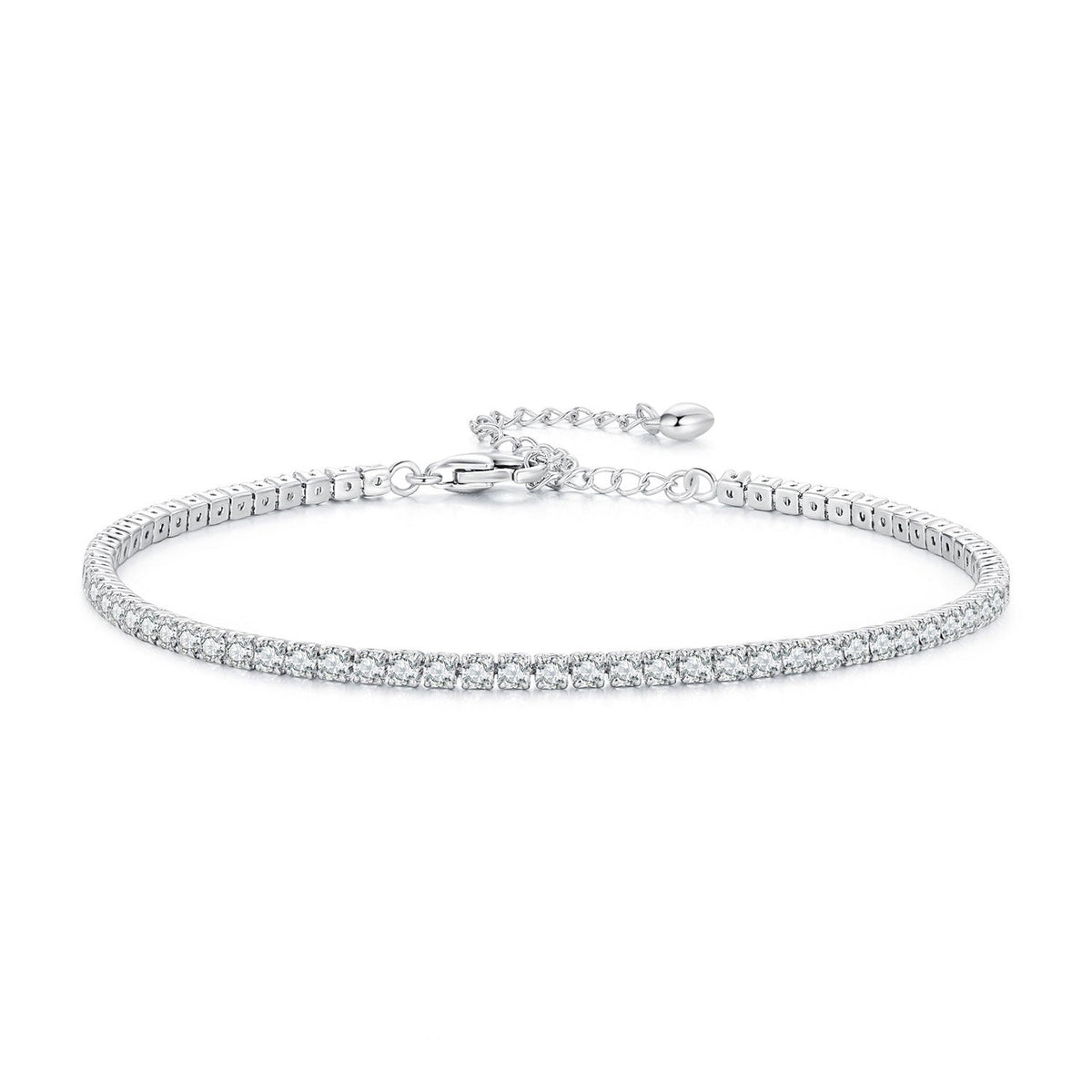 925 Sterling Silver Pavé Setting Bracelet with CZ for Women - Adjustable 18+5cm