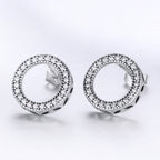 925 Sterling Silver Oxidized Pavé Setting CZ Earrings 1.1cm for Women