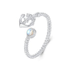 925 Sterling Silver & White Gold Pave Setting Moonstone Ring for Women