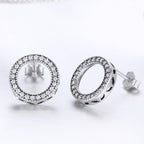 925 Sterling Silver Oxidized Pavé Setting CZ Earrings 1.1cm for Women