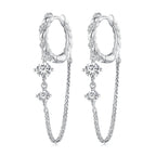 925 Sterling Silver Earrings with Pavé Setting CZ, 34*6mm for Women