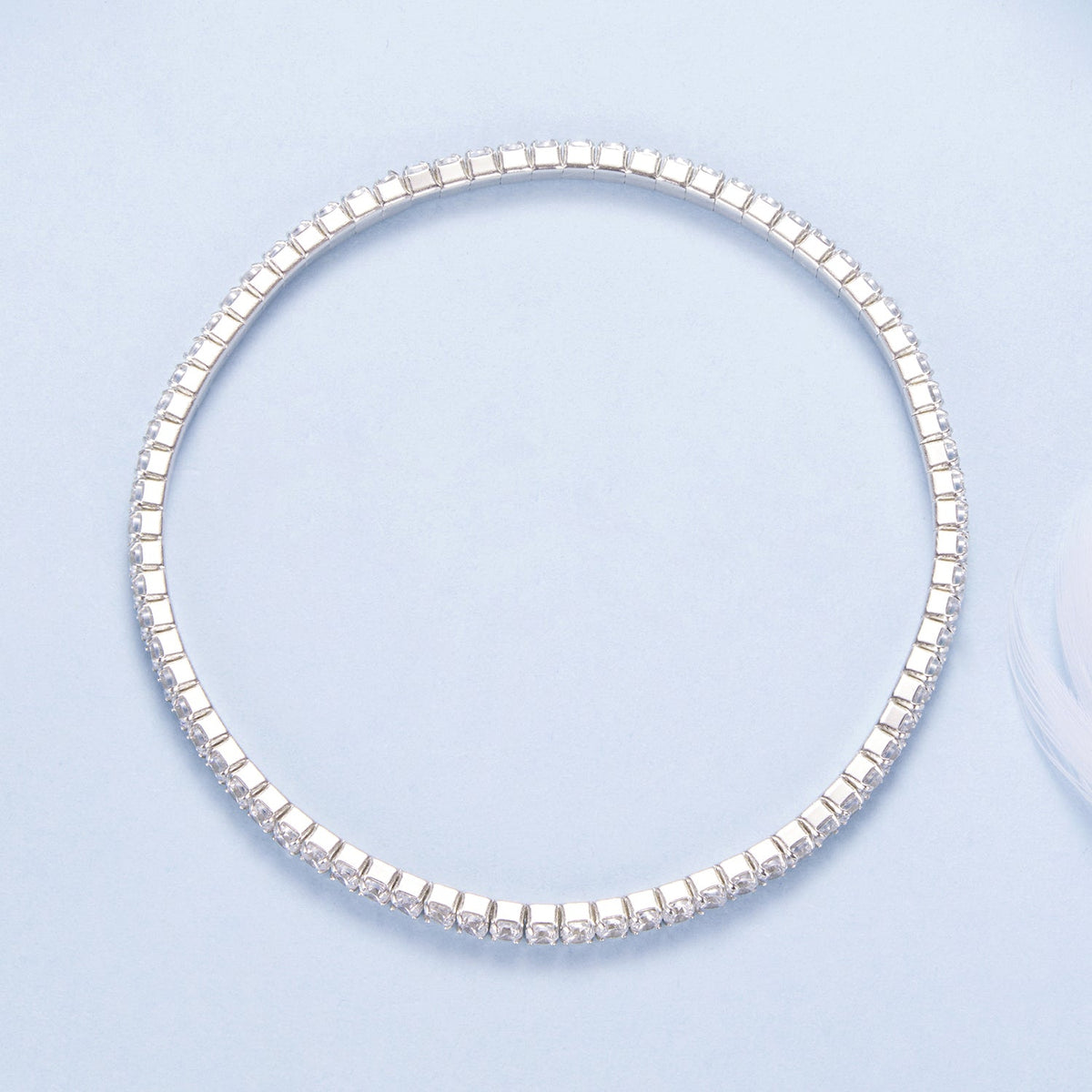 925 Sterling Silver White Gold Plated 16cm Stretchable CZ Bracelet for Women