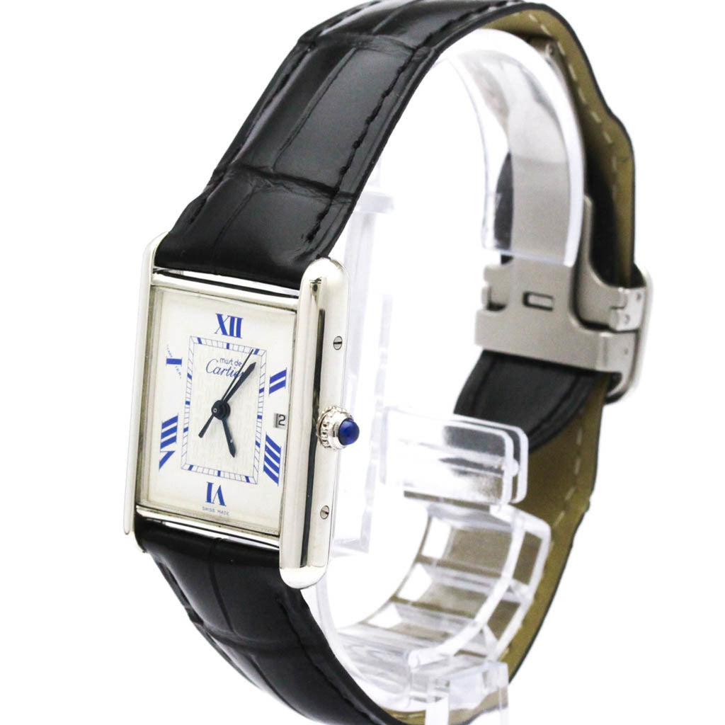 Cartier Must Tank Steel & Leather Quartz Mens Watch — W1014154